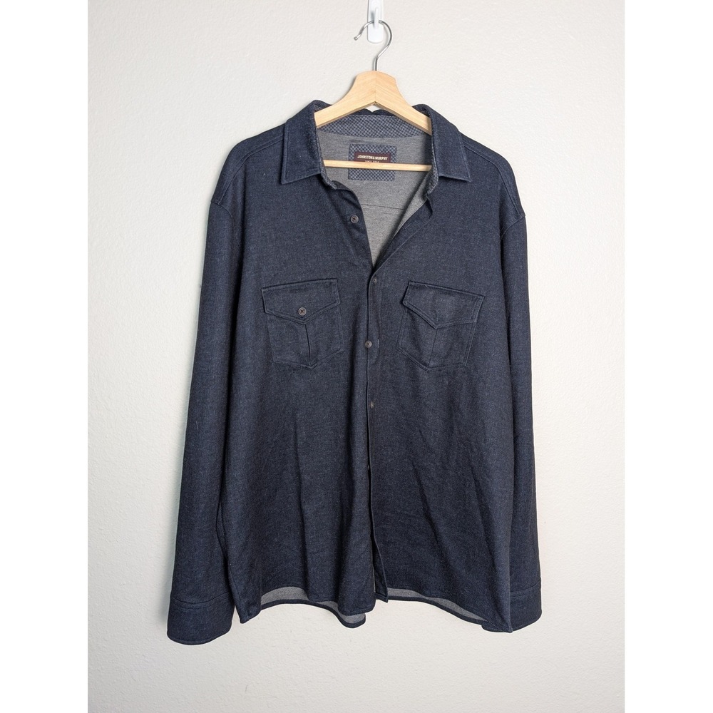 Johnston & Murphy Shirt Mens XL Blue Knit Stretch Button Up Long Sleeve Casual